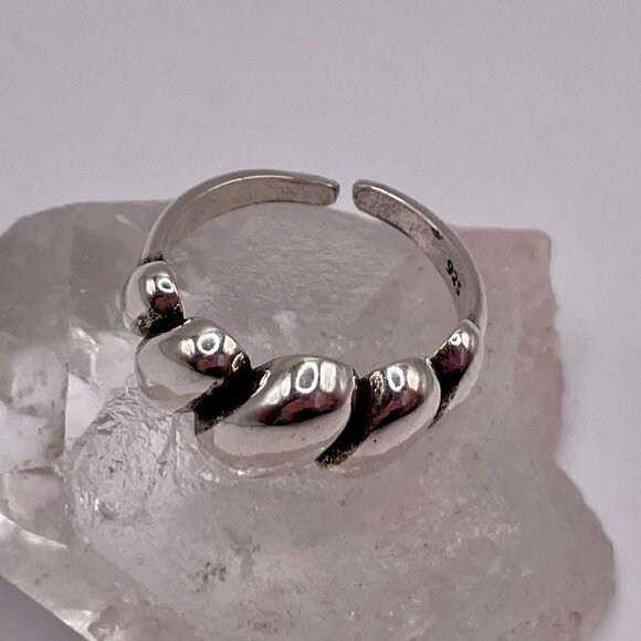 925 Sterling Stamped Puffy Diagonal Wrap Adjustable Boho Ring #1304 - Picture 9 of 11